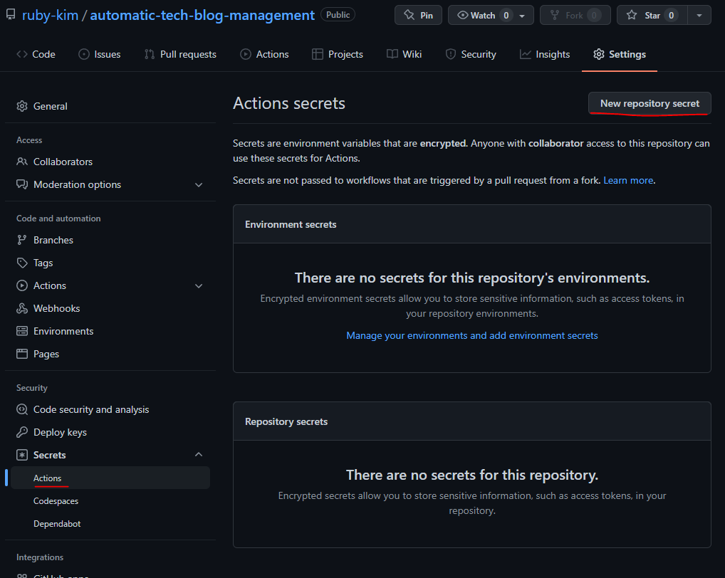 New repository secret