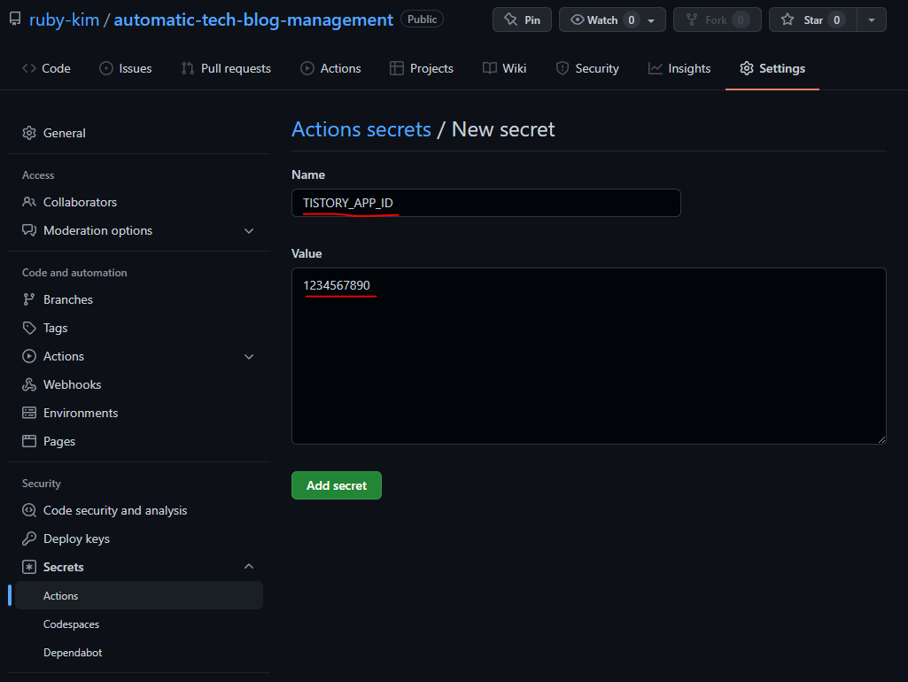 Add secret